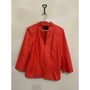 Lafayette 148 Leather Jacket Women's Size 16 Orange Moto Coat Spring Autumn FLAW
